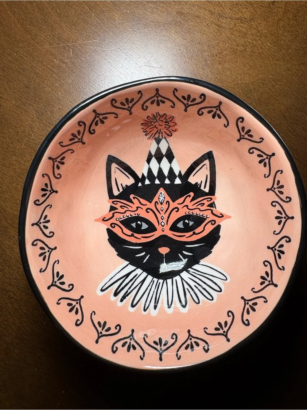 Pink Masquerade Cat Ceramic Accent Bowl - Decorative Home Vase